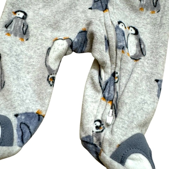 Carter’s Gray Fleece Penguin Pajama Footed 2-way zip Baby Boy NB - Picture 4 of 5
